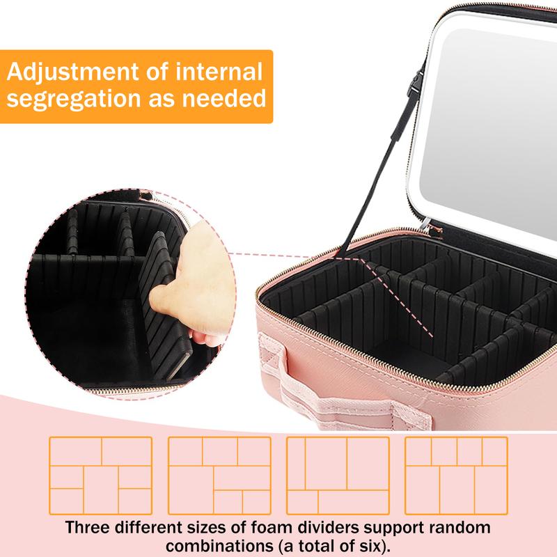 Portable Makeup Bag with Mirror, LED Light, and Adjustable Dividers: Your Ultimate Cosmetic Organizer