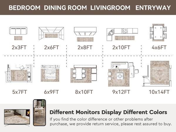 MontVoo Vintage Medallion Rug, Retro Distressed Design, Washable Non-Slip Area Rug, Farmhouse Aesthetic Home Decor for Living Room, Bedroom