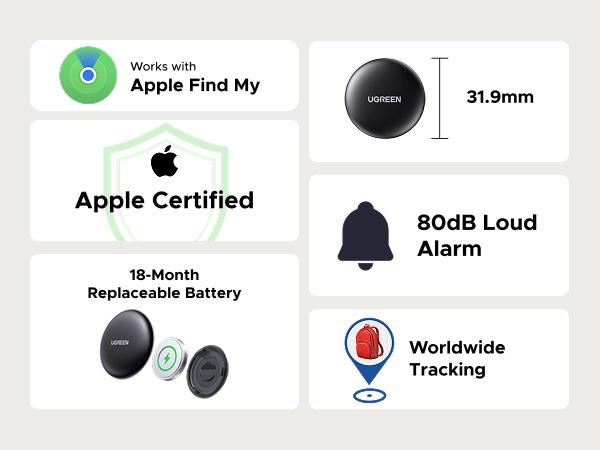 UGREEN Finder Tag Compatible with Apple Offcial Chip (for iOS Only or Samsung Only), Anti-lost for Car Key Wallet Luggage Passport with Alarm& Left-Behind Remind Slim Bluetooth Tracker,Gps Signal Protector Smart Tracking ,Tiktokshopstockup