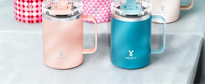 Meoky 14oz Insulated Coffee Mug:Stainless steel body with Tritan lid, double-walled vacuum cup,hot water mug suitable for indoor and office use,Valentine's Day gift.