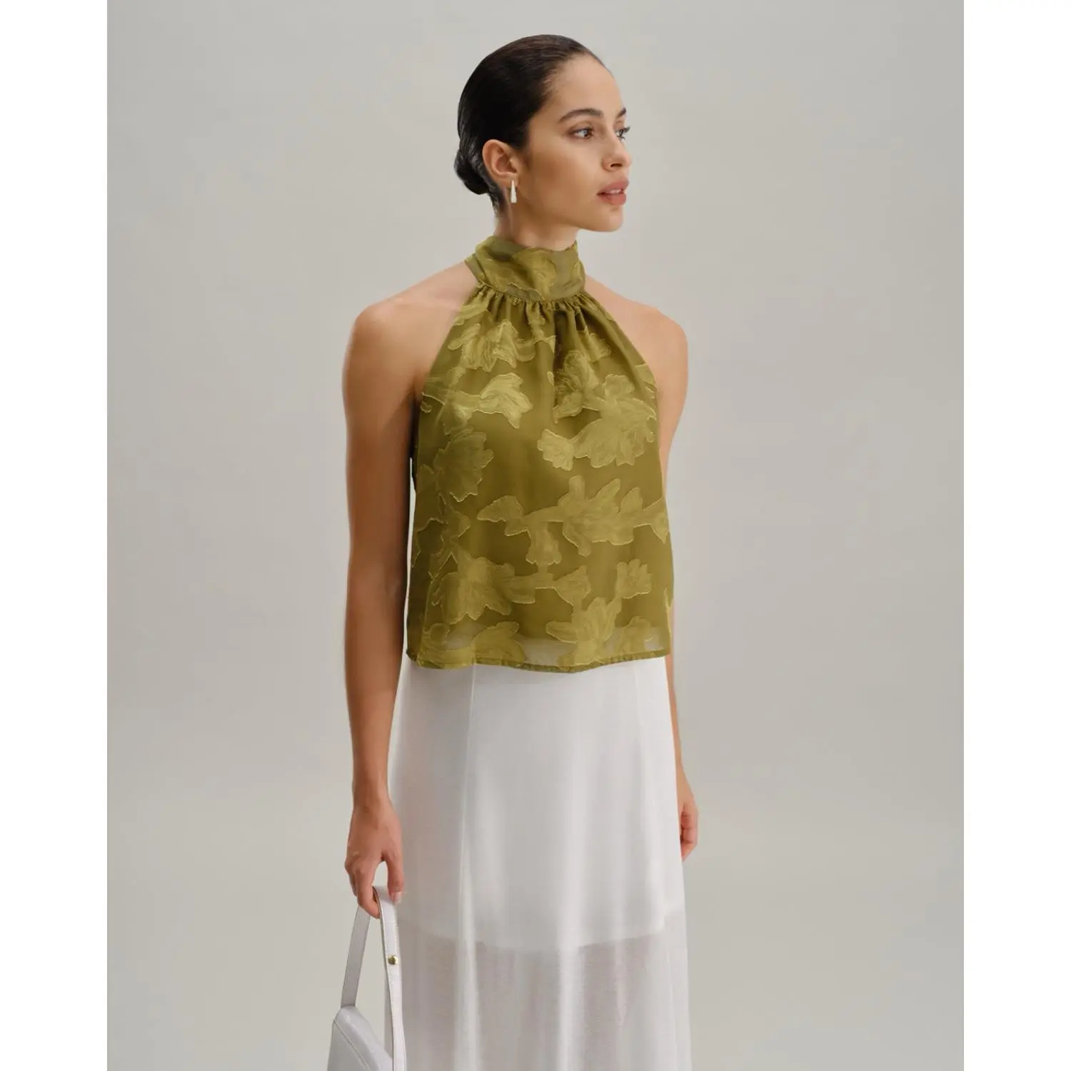 RIHOAS Women's Elegant Floral Jacquard Wrap Top, Chic Sleeveless Turtle Neck Blouse with Tie Waist, Classy Top for Going Out, Polyester, Tops,clothes for back to school,first day of school outfits