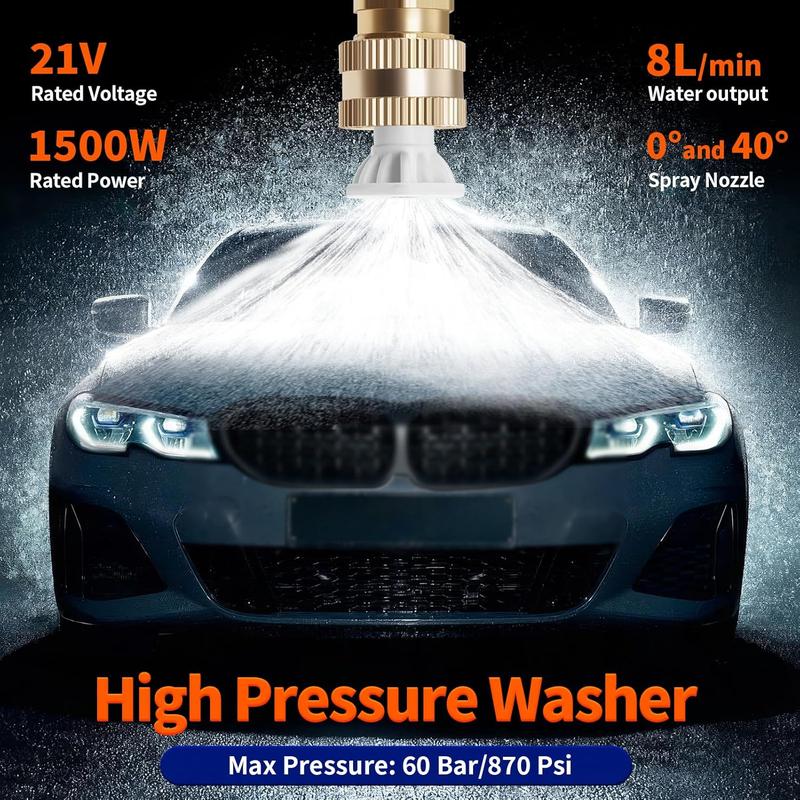 2-Hour Cordless Pressure Washer Gun - 20V Electric High Power Spray for Car Home & Patio Cleaning | Portable