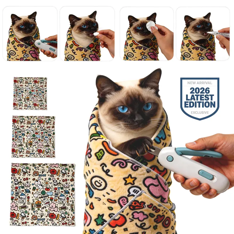 Supetspaw Reusable Cat Grooming Wrap – Washable Self-Adhesive Anti-Scratch Restraint Wrapfor Stress-Free Nail Clipping, Face Cleaning, Medication , Multifunctional Care& More | Also Great for Makeup or Camera Travel Storage Calming
