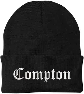 Compton Embroidered Beanie Knit Watch Skull Cap with Old English Letters | Warm Winter Hat