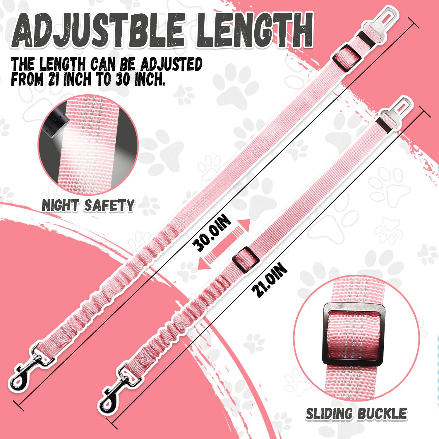 Pet Leash for Dogs and Cats, Adjustable Pet Car Seat Belt, Car Pet Harness with Elastic Bungee Buffer Reflective, Dog Accessories