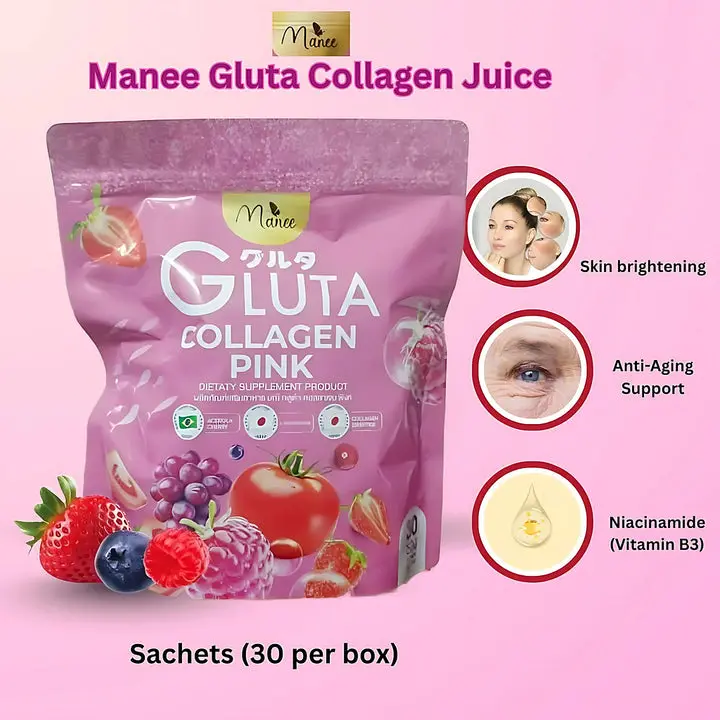 glutathione pink Manee Gluta Collagen Pink Edible Dietary Supplement, 30 Sachets, Beauty &  Healthcare Nutritional Product