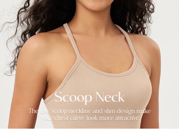 ODODOS 3-Pack Seamless Racerback Sports Bra for Women Ribbed Camisoles Wireless Yoga Bra Crop Tank Tops