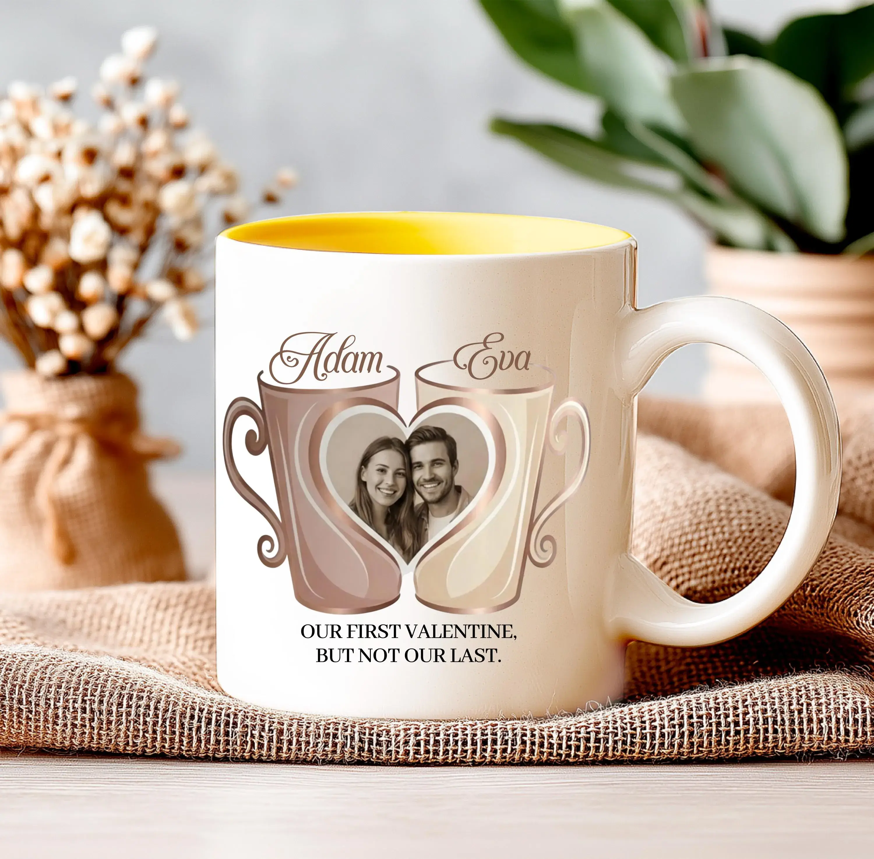 First Valentine Photo Mug, Personalized Couple Mug With Names, Custom Picture Coffee Mug Gift for Boyfriend Girlfriend