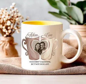 First Valentine Photo Mug, Personalized Couple Mug With Names, Custom Picture Coffee Mug Gift for Boyfriend Girlfriend