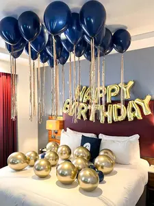 43PCS Gold Birthday Balloon Set - 16 Inch Happy Birthday Letter Balloons with Blue & Gold Latex Balloons for Party Decor, Room Setup & Anniversary Celebration