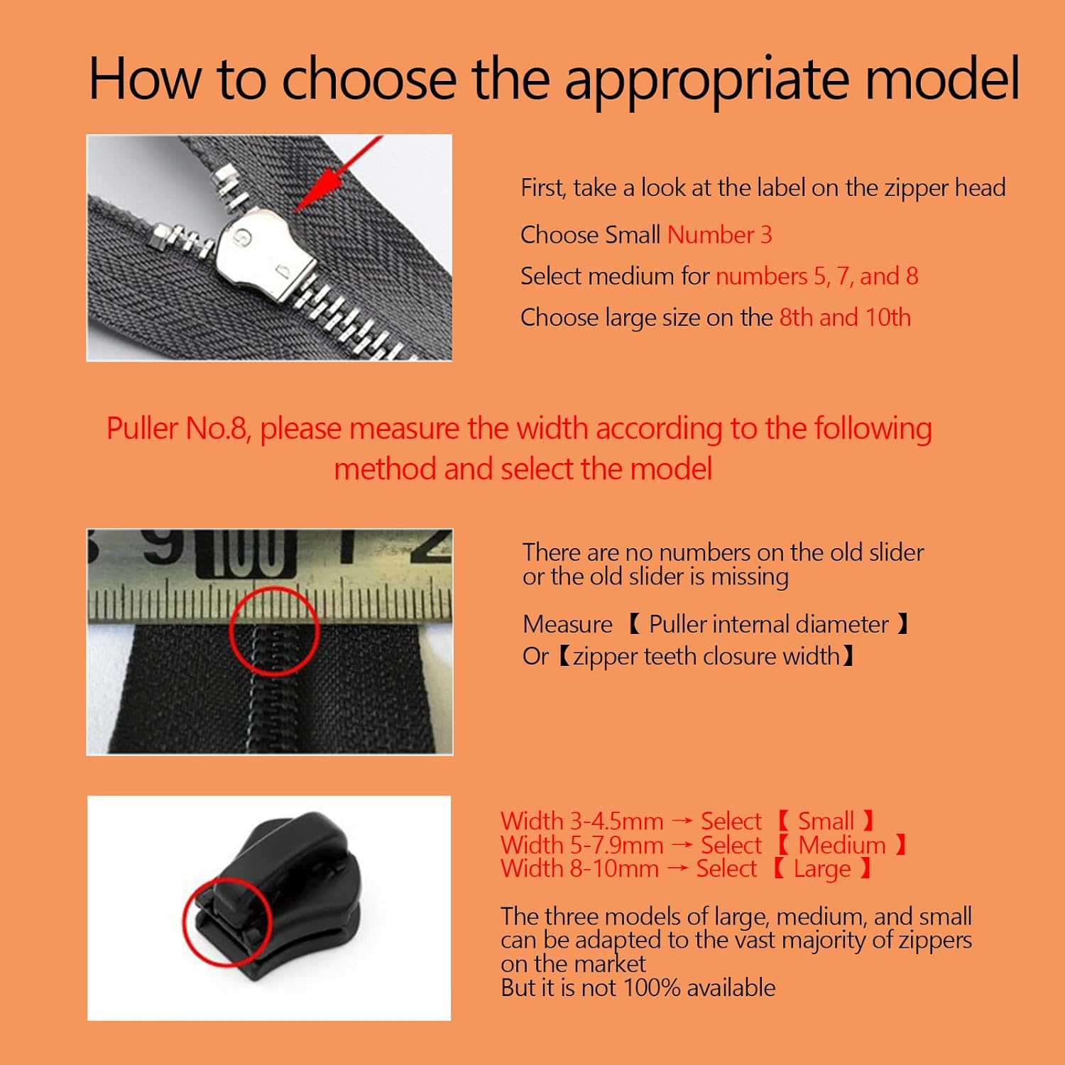 6PCS Zipper Repair kit,Quick Install Detachable Pulls Zip Heads,Zippers Replacement,No Sewing Required, for Jackets, Luggage, Bags,Tents,Backpacks 3 Different Sizes