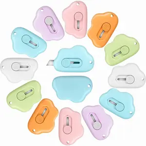 6 Pcs Mini Box Cutter Retractable Utility Knife Cute Small Letter Opener Envelope Slitter Package Box Opener with Keychain Hole, 6 Colors