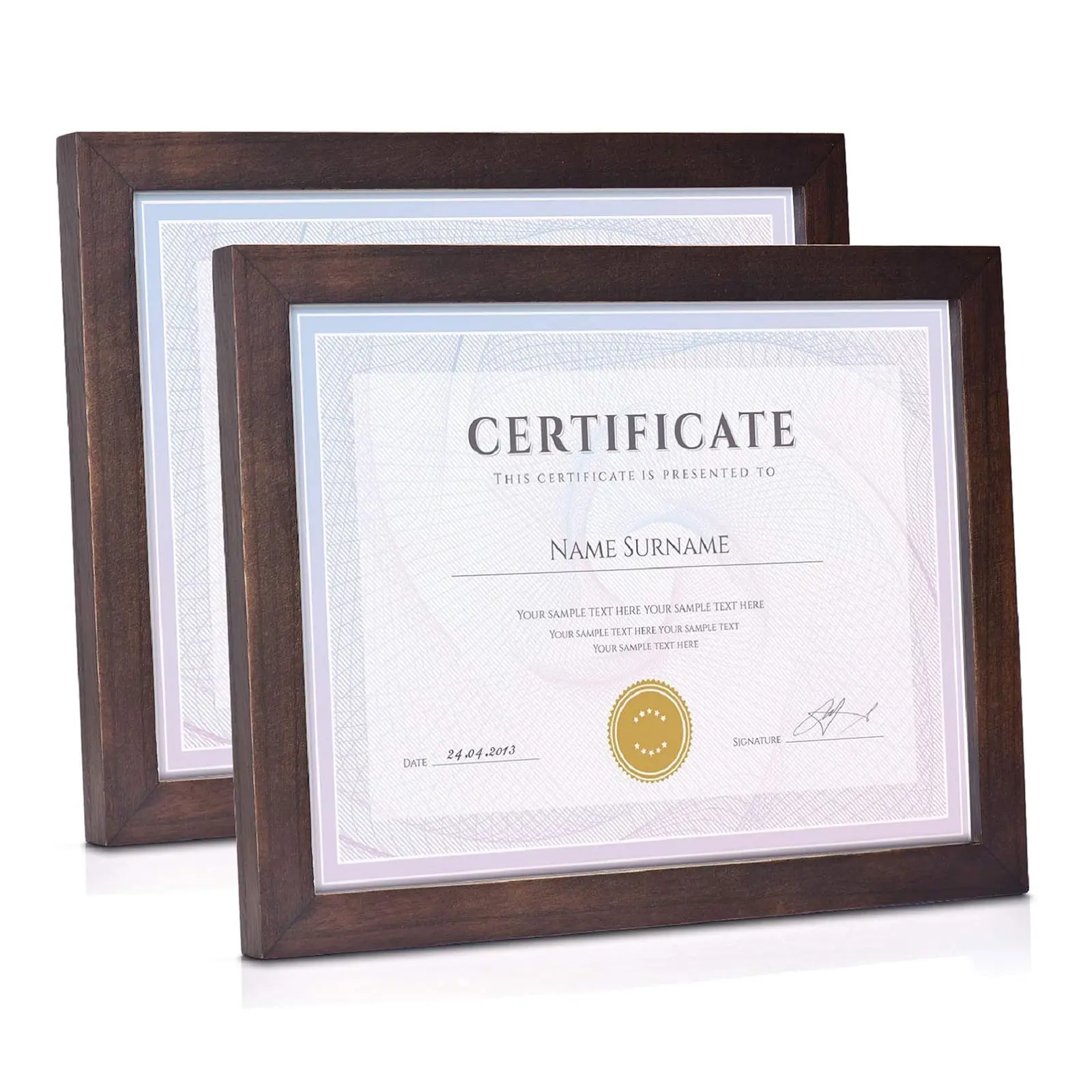 Emfogo 8.5x11 Wooden Certificate Frames [Set of 2] - 100% Solid Wood, Real Glass, Rustic Vintage Walnut, Easel Stand Ready, Moisture Shield, Wall & Tabletop Decor for Graduation Awards (Great Gift Option), Stainless, Metal