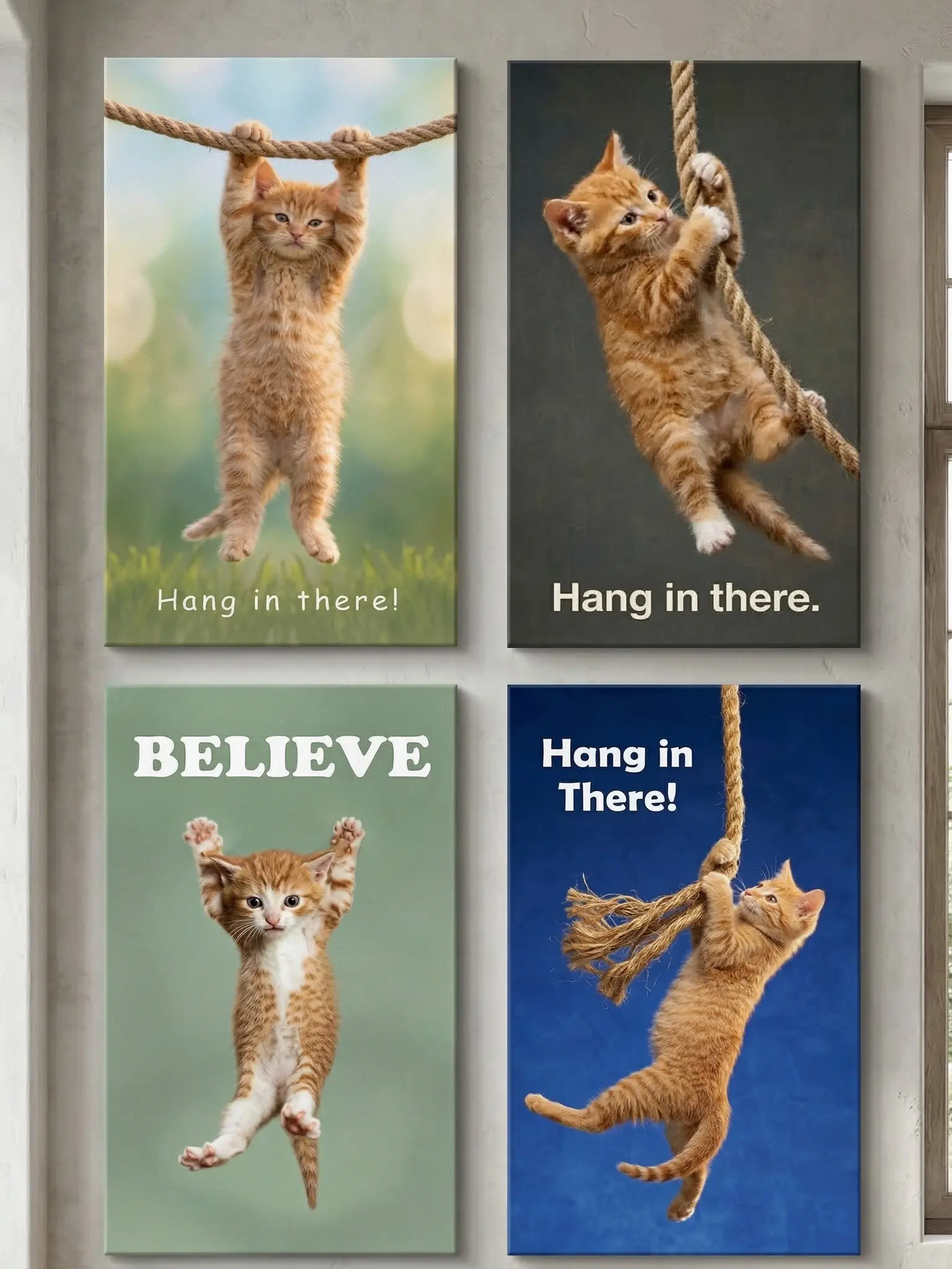 Hang in there, sweetie! Adorable Cat Yoga Poster Canvas Art Home Decor Office Accent Pet & Animal Theme Painting