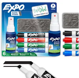 EXPO Dry Erase Markers Kit, Chisel Tip, Assorted Colors, Eraser, Spray Cleaner, 6 Count - Whiteboard, Calendar, Office Essentials, School, Classroom, Teacher Supplies