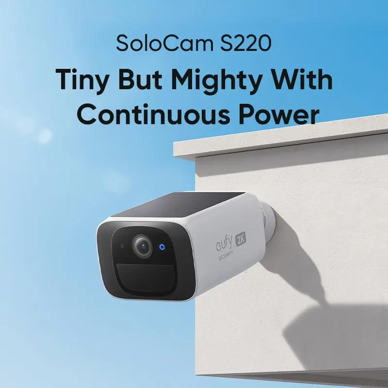 eufy SoloCam S220 Solar-Powered Wireless Outdoor Camera 2K Resolution 2.4 GHz Wi-Fi Continuous Power Day Night Vision AI Alerts Weather Resistant IP67