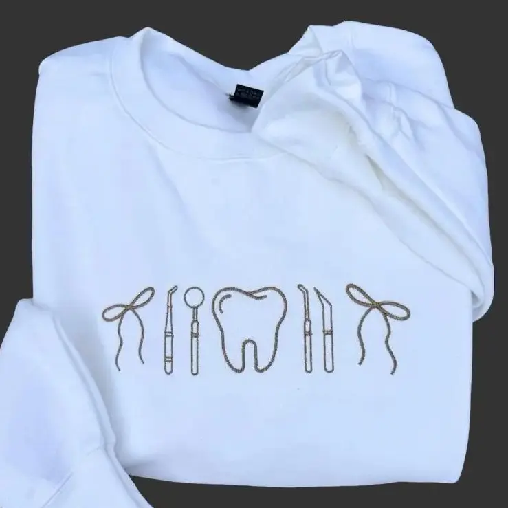Dental icon embroidered crewneck sweatshirt | dental hygienist crewneck | neutral dental assistant, dentist aesthetic Comfort Pullover Casual Comfortable Sweatshirts