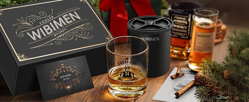 WIBIMEN Clear Ice Ball Maker & Glass Set - Romantic Gift for Boyfriend Husband Anniversary Surprise with Elegant Glass Pairing & Crystal-Clear Ice Balls - Utensils