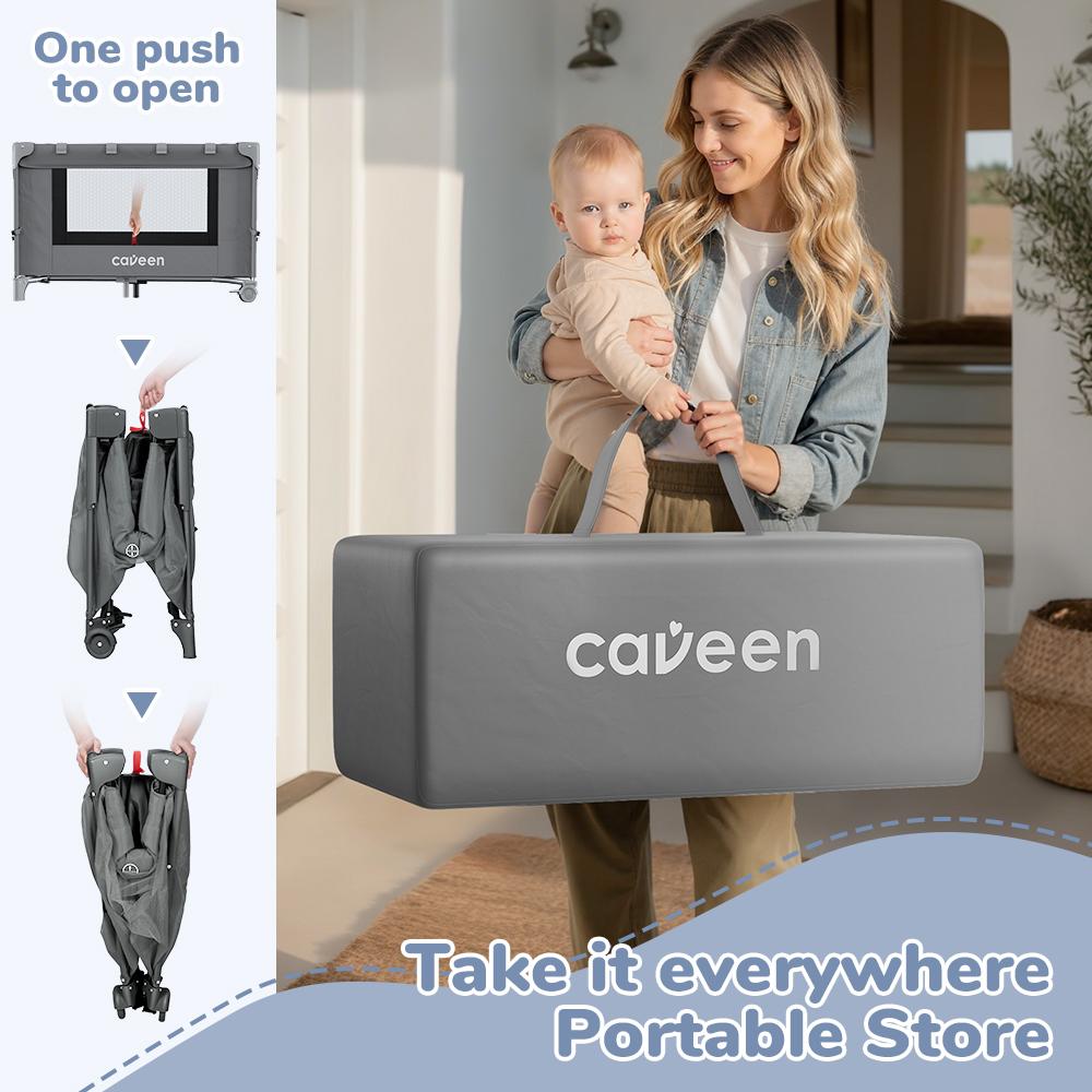 CAVEEN 5 in 1 Baby Playard, WIth Baby Bassinet, Portable Bedside Sleeper Baby Crib, with Removable Changing Station & Storage Organizer, Grey CAVEEN 5 in 1 Baby Playard, WIth Baby Bassinet, Portable Bedside Sleeper Baby Crib, with Removable Changing Station & Storage Organizer, Grey