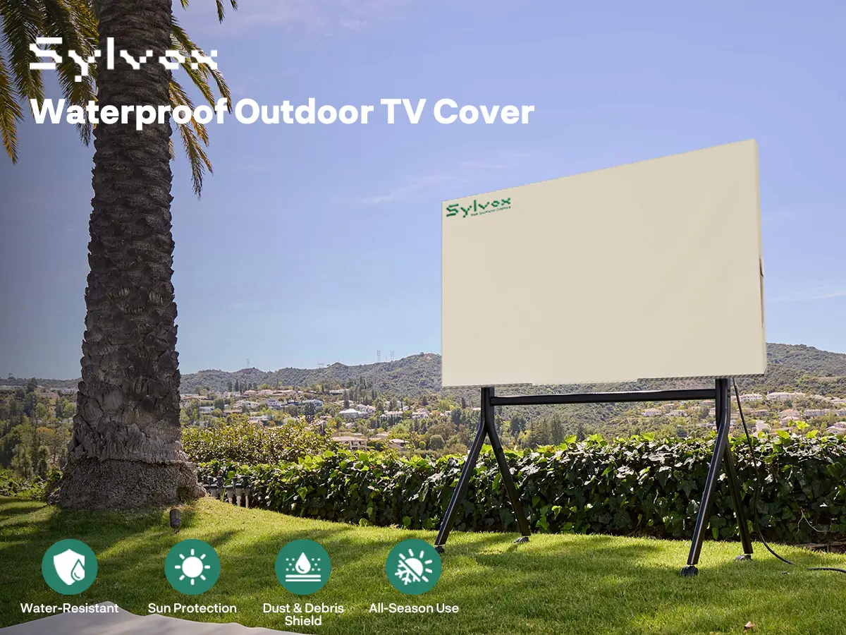 SYLVOX Outdoor TV Cover, 600D TV Cover for 40 to 75 inches TV, Waterproof, Weatherproof and Dust-Proof TV Screen Cover with Remote Control Pocket, Perfect for outdoor TV protection, Khaki