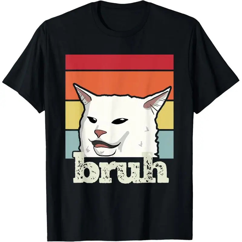 Unisex Funny Meme saying Bruh with Cat Greetings T-Shirt Graphic Short Sleeve T-Shirt,Unisex Crewneck T-shirt for Men And Women-1