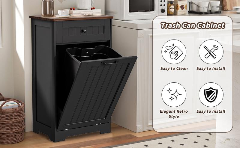 【Does Not Include Trash Can】AHB 10 Gallon Tilt-Out Trash Can Cabinet - Hidden Wooden Kitchen Bin, Pet Proof & Space Saving Design for Under Sink or Freestanding Use 【Does Not Include Trash Can】AHB 10 Gallon Tilt-Out Trash Can Cabinet - Hidden Wooden Kitchen Bin, Pet Proof & Space Saving Design for Under Sink or Freestanding Use