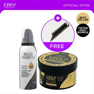 EBIN Braid Formula Lock'n Shine + Braid Formula Setting Mousse (Calming & Shine - Rosemary Mint) Bundle with FREE Pintail Parting Carbon Comb | Holding, Moisturizing, High shine, Longevity