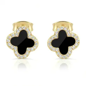 Clover Crystal Earrings for Women | 18K Gold Plated Lucky 4 Leaf Ear Studs | Four Leaf Cubic Zirconia Jewelry for Her