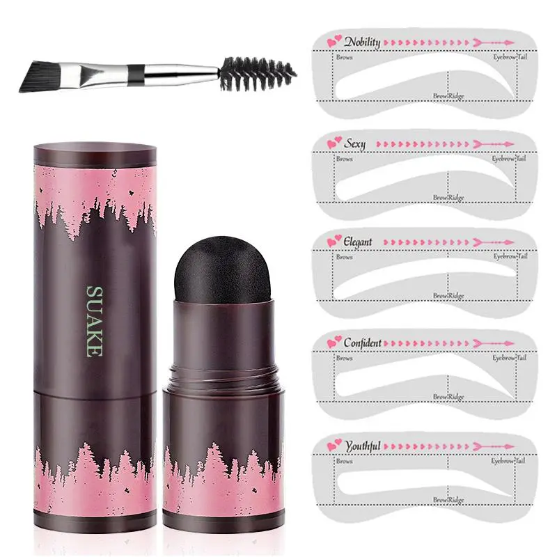 Waterproof Eyebrow Powder & Double Ended Eyebrow Brush & Eyebrow Tinted Eyebrow Stencil Set, 7 Counts/set Eyebrow Kit, Eyebrow Makeup Products with 5 Eyebrow Stencil for Women, Eyebrow Shaper Set