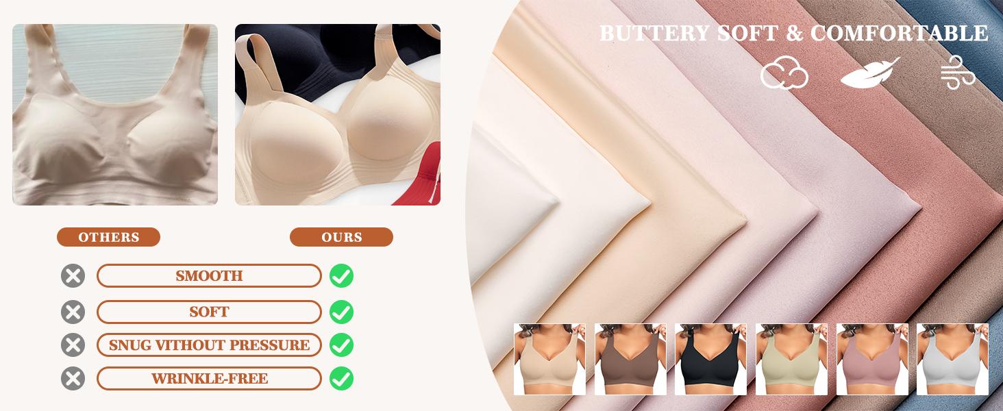 PoseFree Women's Seamless Wireless Supportive Push Up Comfort Soft No Underwire Full Coverage T-Shirt, Breathable Design 32 dd Bras Customizable Silky Adjustable