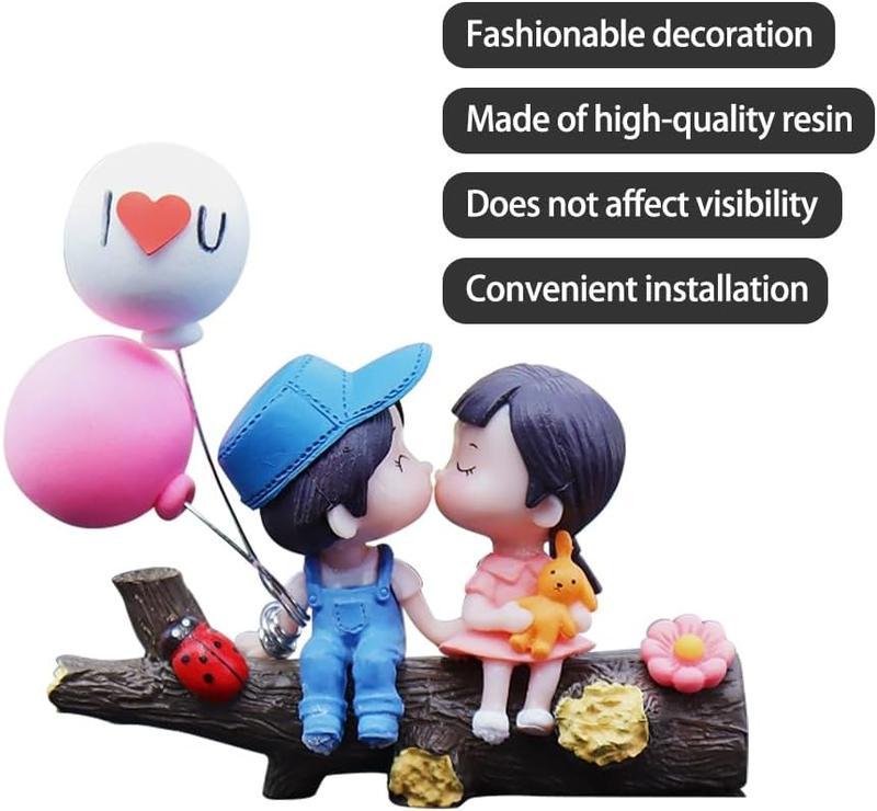 Cute Couple Car Dashboard Decorations, Lovely Couple Kiss Cartoon Figurines Car Ornament, Resin Material Boy Girl Car Interior Decoration with Balloon for Car Dashboard Gifts