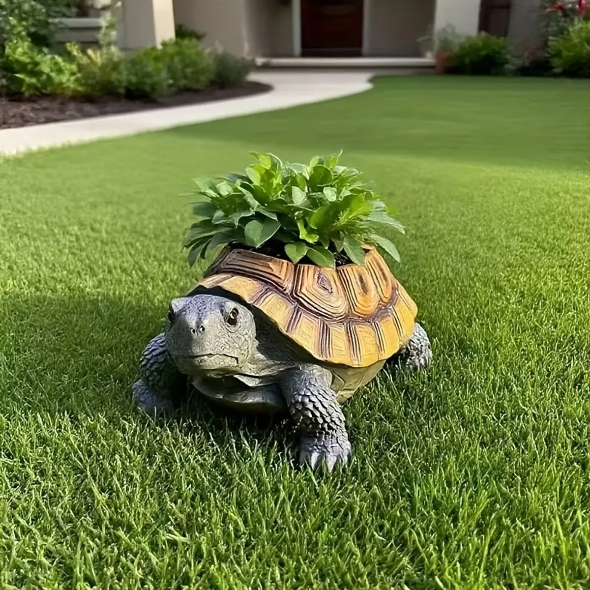 Turtle-Shaped Resin Flower Pot with Lid, Lightweight Durable Design, Ideal for Succulents & Indoor/outdoor Plants, Balcony Garden Patio Decor, Sculptural Planter, Garden Planters, Decorative Flower Pot, Plant Pots Indoor
