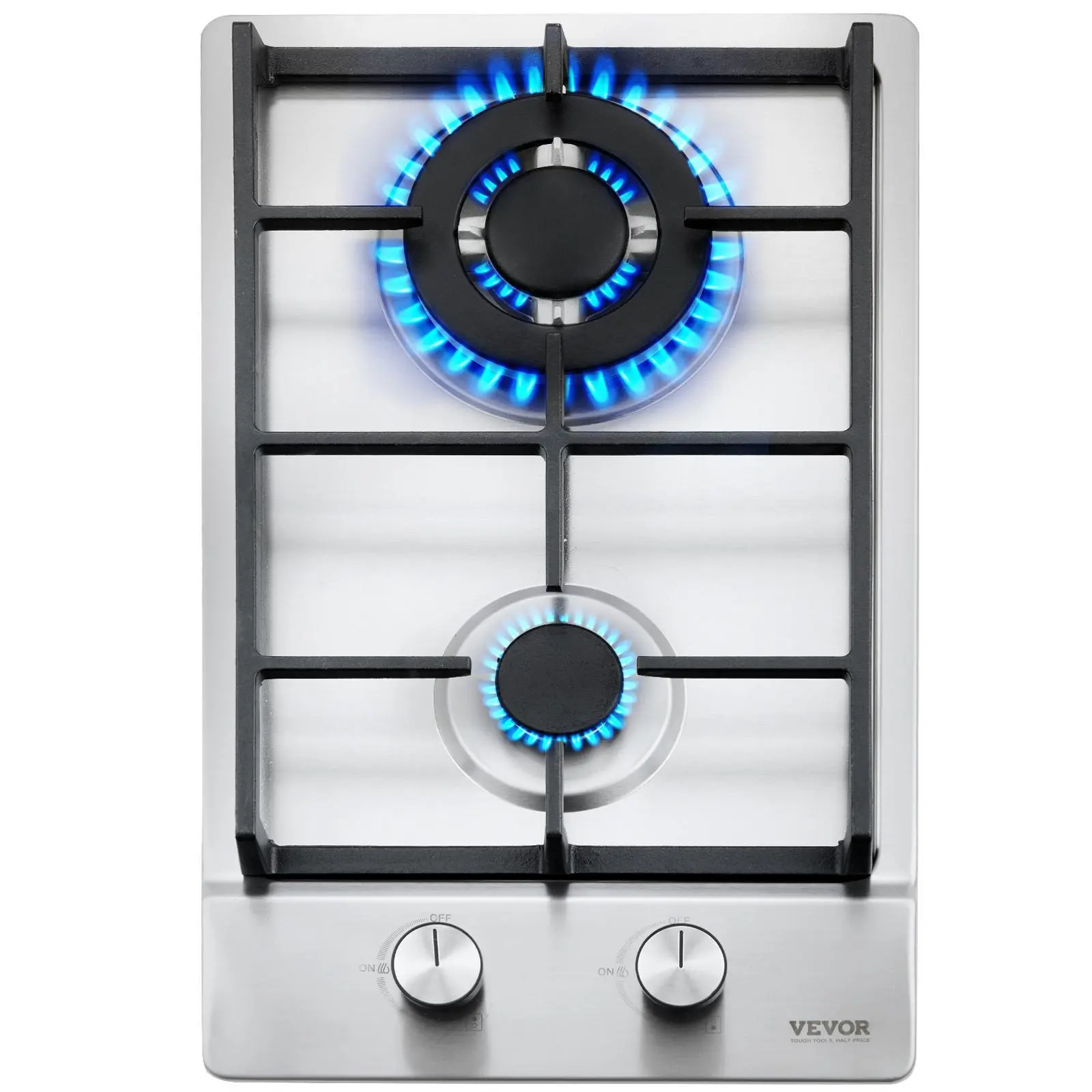 【Summerfinds】VEVOR Gas Cooktop 12 inch, Max 12250BTU 2 Burners Built-in Stainless Steel Gas Stove Top, LPG/NG Convertible Dual Fuel Natural Gas Hob with Thermocouple Protection for Outdoor, Kitchen, Camping, RV