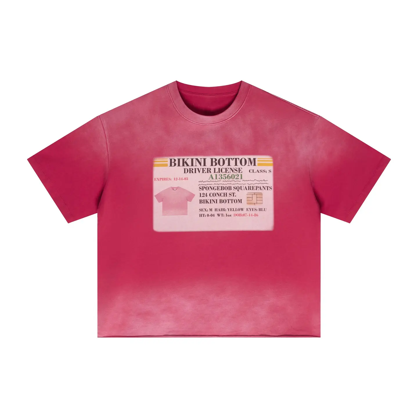 Inflation 100%Cotton Heavyweight Cotton Oversized Tee SpongeBob Bikini Bottom ID Card Graphic Print Vintage Washed Distressed Streetwear 2026 Fall Crew Neck