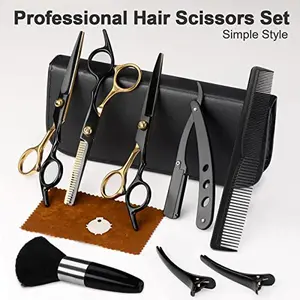 Hair Scissors,11Pcs Professional Black Gold Hair Cutting Scissors Shears Sets, Stainless Steel Barber Scissors Supplies