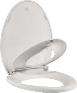 Round Toilet Seat for Adult/Child, Built-In Potty Training Seat, Soft Quiet Close Non-Slip Seat, Easy to Install & Clean, 19" Biscuit Color