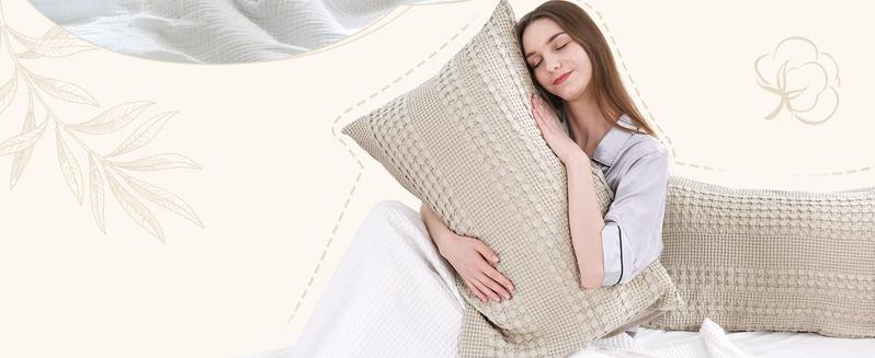 PHF 100% Cotton Waffle Pillow Shams, Soft Skin-Friendly Pillowcases, No Filling, Aesthetic Woven and Breathable Waffle Weave Pillow Case Covers for Bed