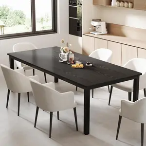 70.8 in Industrial Dining Table for 6, Wooden Long Dinner Table with Mortise Tenon Design, Kitchen Table with Sturdy Metal Legs, for Dining Room Home Office Living Room, Black