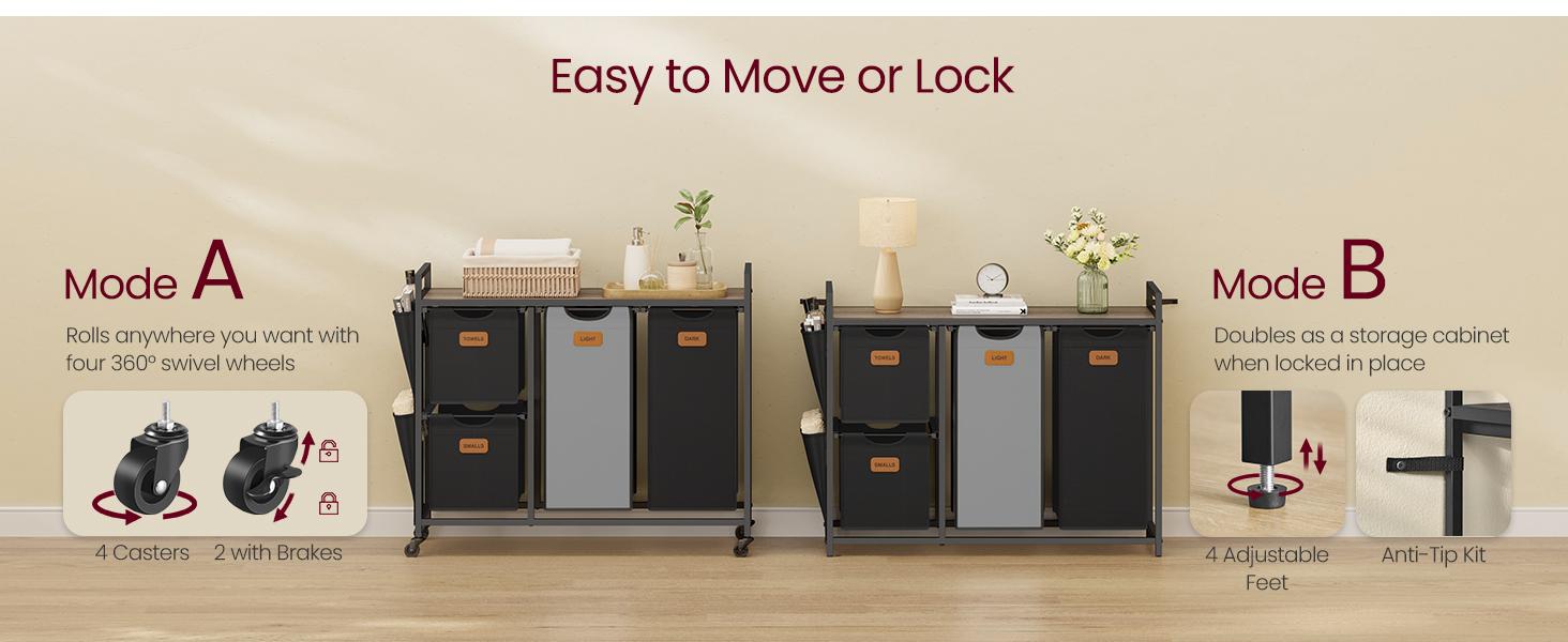 SONGMICS HOME Laundry Hamper with Compartments, Large Capacity Laundry Sorter, Rolling Laundry Cart with Shelves, Small Side Pockets, 6 Labels SONGMICS HOME Laundry Hamper with Compartments, Large Capacity Laundry Sorter, Rolling Laundry Cart with Shelves, Small Side Pockets, 6 Labels