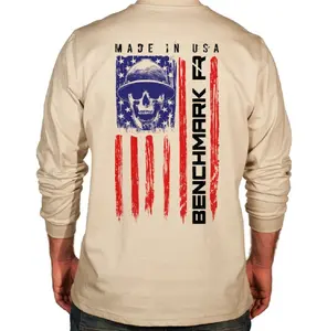 Benchmark FR® 3X Beige Second Gen Jersey Cotton Flame Resistant T-Shirt With Skull Flag Graphic 6QT8Y