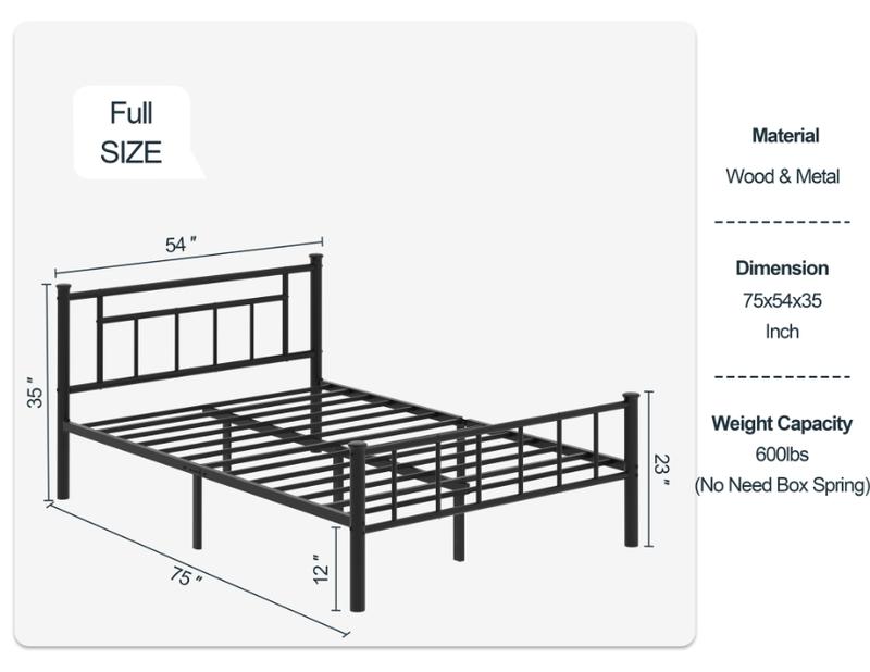 Walsunny Platform Minimalist Bed Frame with Classic Design Headboard and Footboard, Strong Metal Slat Support & Underbed Storage Space, Black Queen Size