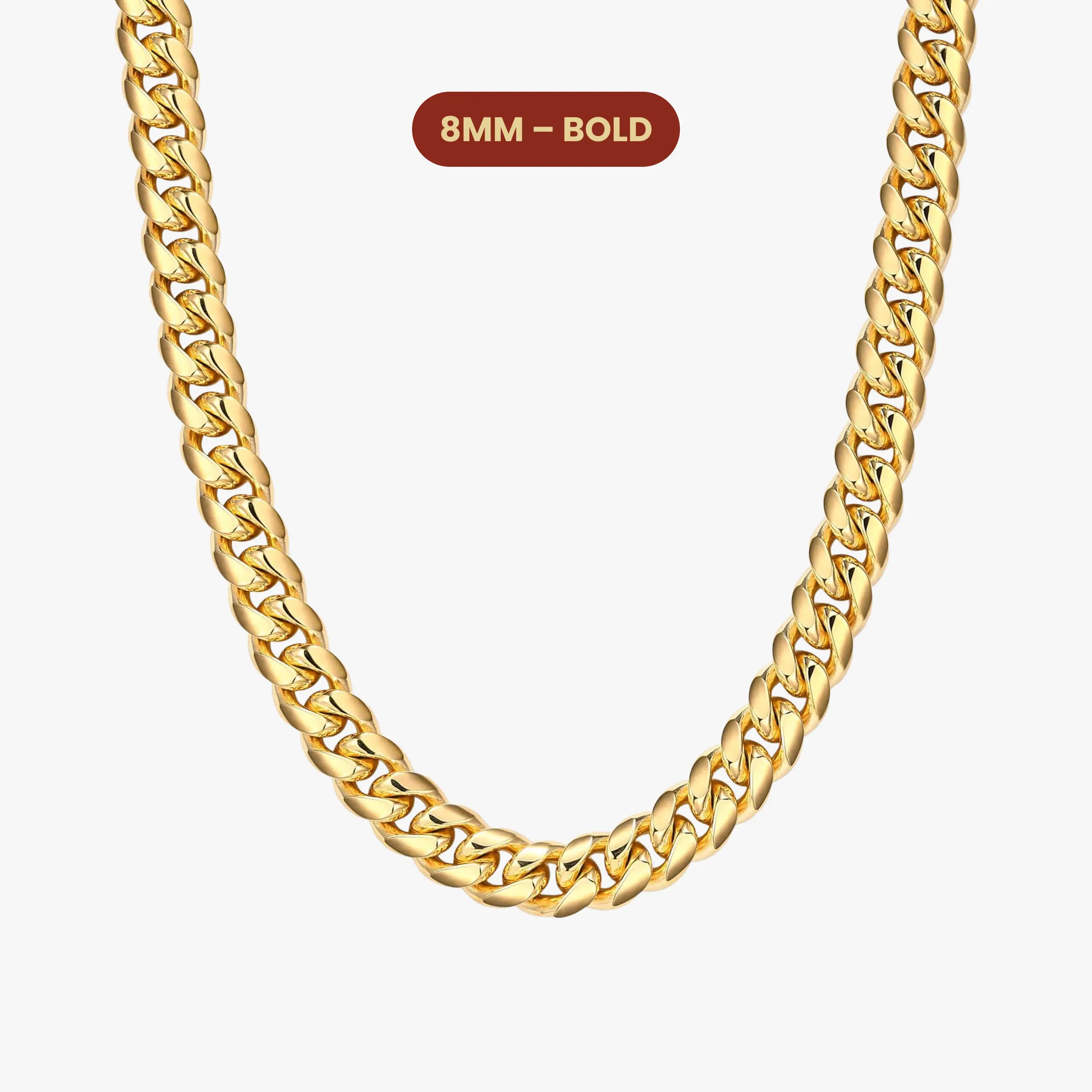 JAXXON Cuban Link Chain 8mm - Gold - Waterproof - Box Clasp