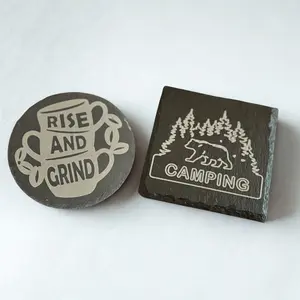 Personalized Laser Engraved Slate Coaster Set (4”) | Square or Circle