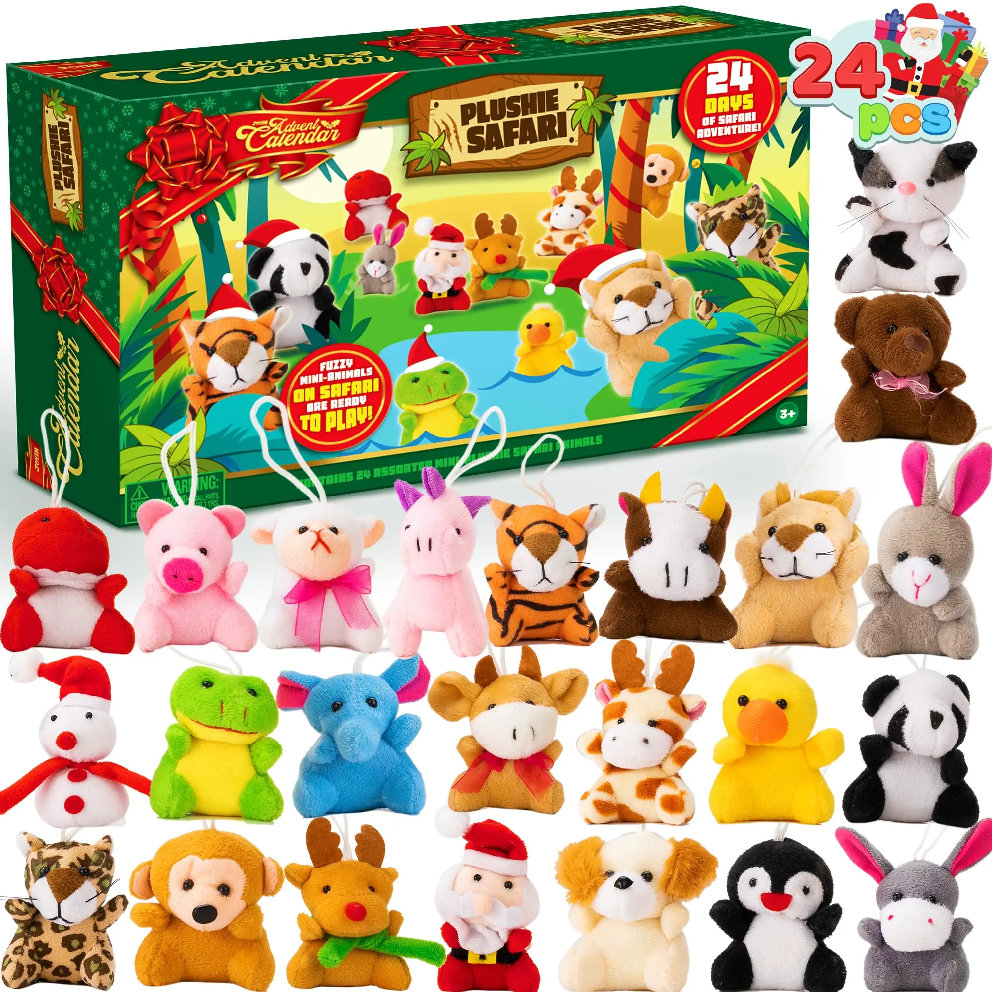 2025 Christmas Advent Calendar with Mini Animal Plush, 24 Days Countdown Advent Calendar with 24 Stuffed Animals, Kids Girls Party Favor, Xmas Gift Classroom Prizes, Christmas Party Favor Gifts