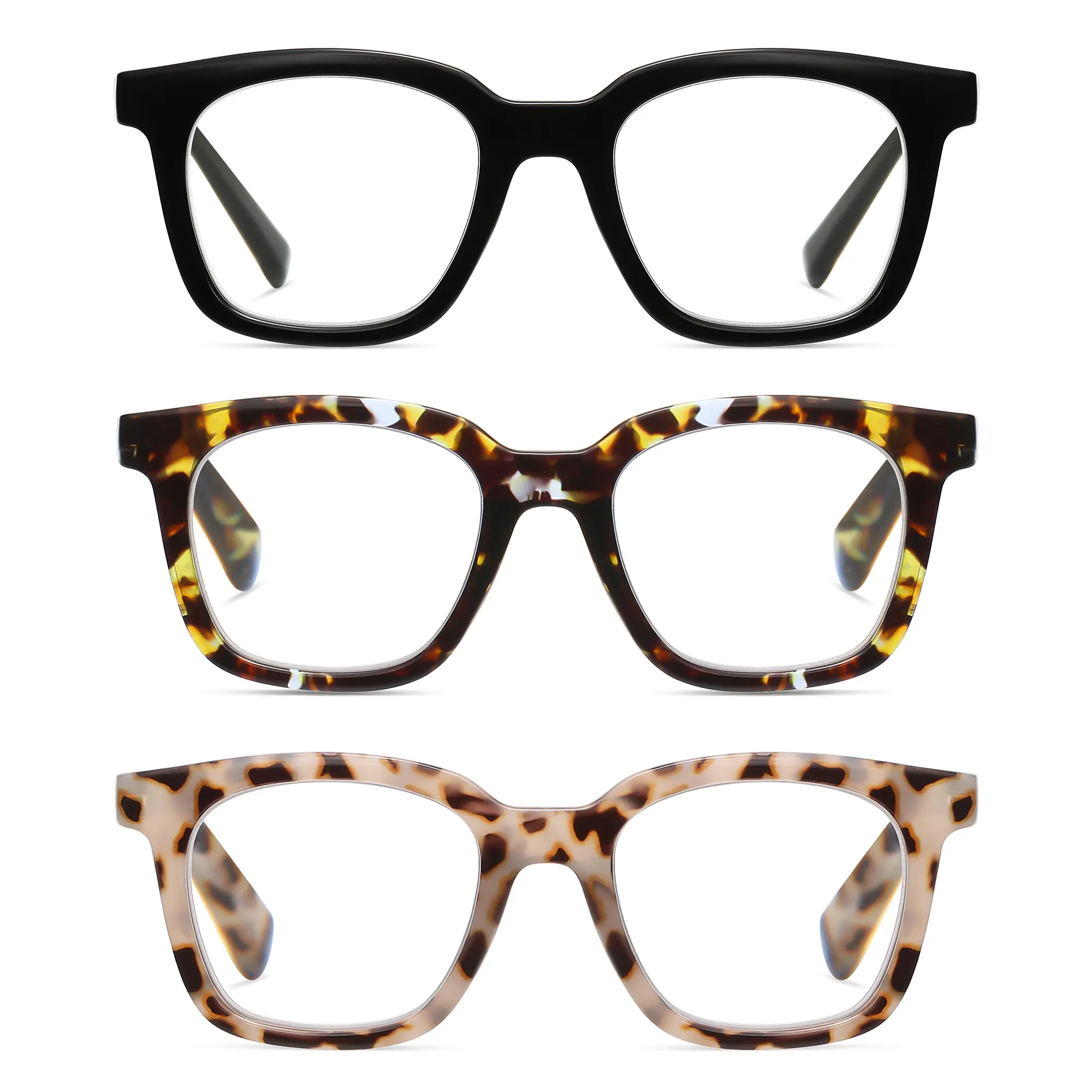 3pcs Square Blue Light Blocking Reading Glasses Computer Reader Stylish Unbreakable Large Eyewear