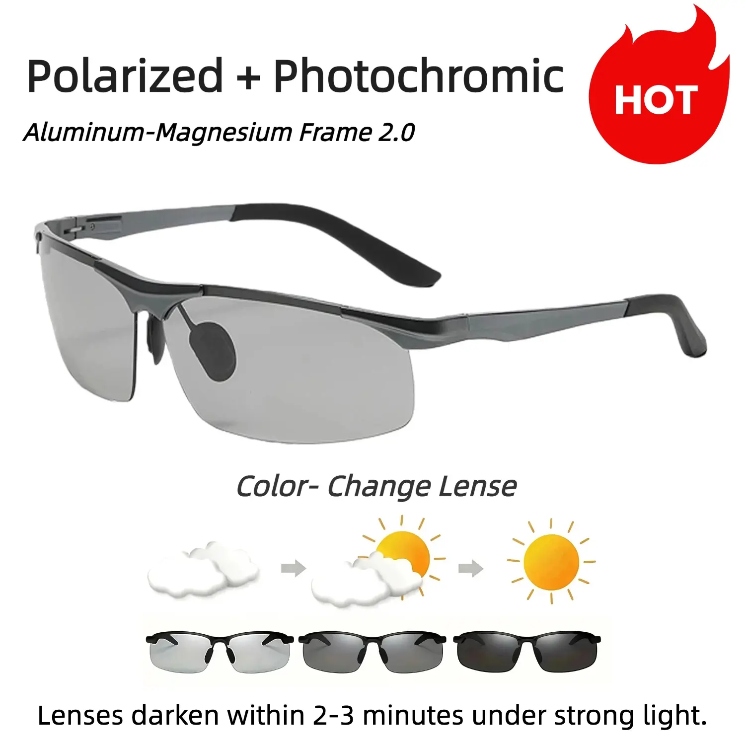PALESHY Polarized Photochromic HD Sunglasses for Men Women UV400 Protection Ultralight Eyewear Day Night Safety Glasses for Fishing Golf Outdoor Activities Classic Rectangular Design