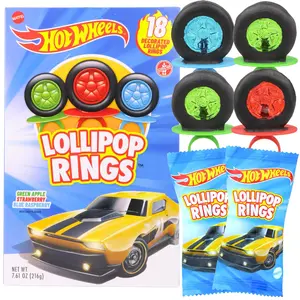 Limited Edition Hot Wheels Individually Wrapped Lollipop Rings, Party Favor Candy, Car Decorated Suckers, Assorted Fruit Flavors, 18 Pieces