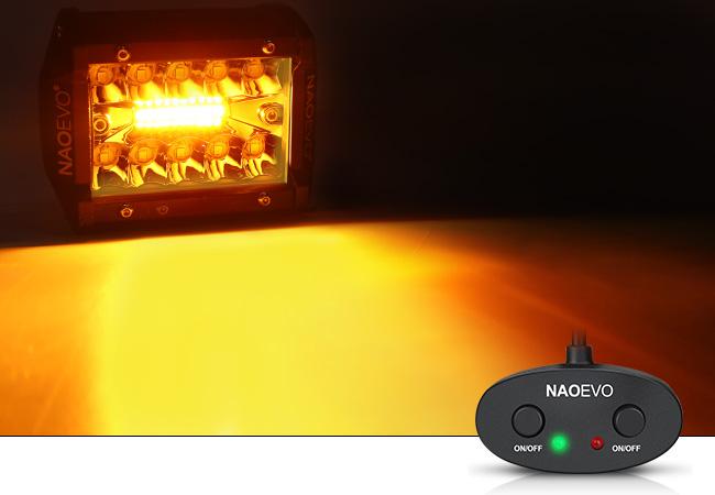 NAOEVO 4 Inch LED Pod Lights, White Amber Offroad Fog/Driving Lights LED Light Bar with 2 Leads Wiring Harness, Spot Flood LED Work Lights for Truck Boat UTV ATV, 2-Pack (White/Amber/White&Amber)