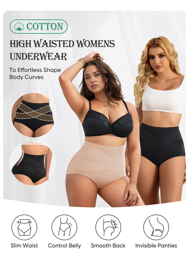 【COTTON】8PCS High-Waisted Solid Color Underwear - Cross Support Tummy Control Panties,Breathable Slimming Underwear for Women,All-Season Comfy Daily Wear,Full Coverage panties.