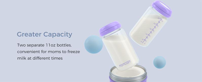 Momcozy 22oz Portable Breast Milk Cooler for On-the-Go, 360° Complete Cooling for 24 Hours, Spacious Travel Breastmilk Chiller with 2 Baby Bottles for Storage【B】